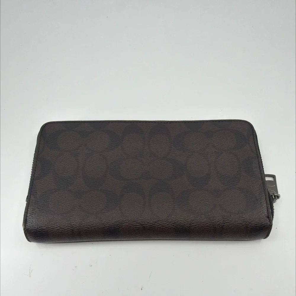Coach Accordion Zip Brown/Black Signature Coated Canvas Wallet - Picture 4 of 8